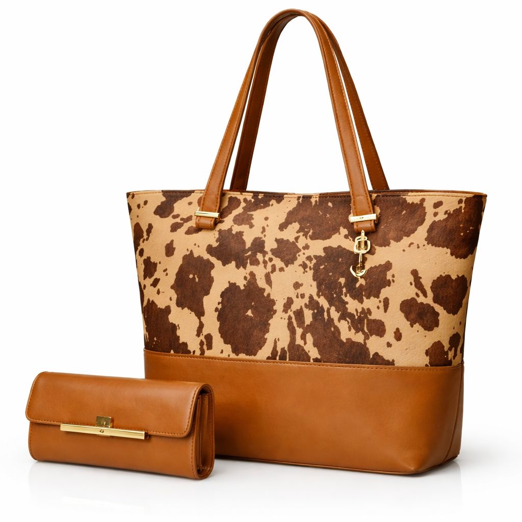 2 PCS PRIMIUM COW PRINT TOE BAG SET FOR WOMEN