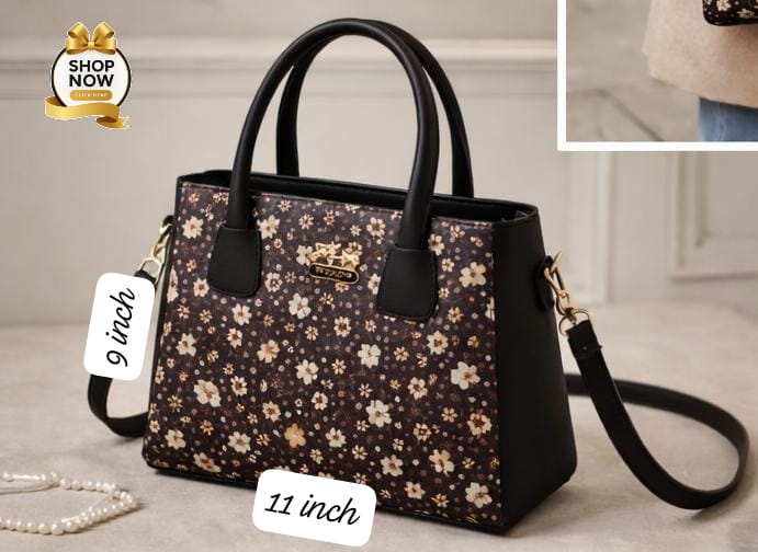 Premium Floral Print Tote Bag – Elegant Handcrafted Shoulder Bag with Top Handles - Black