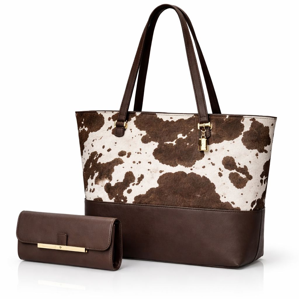 2 PCS PRIMIUM COW PRINT TOE BAG SET FOR WOMEN