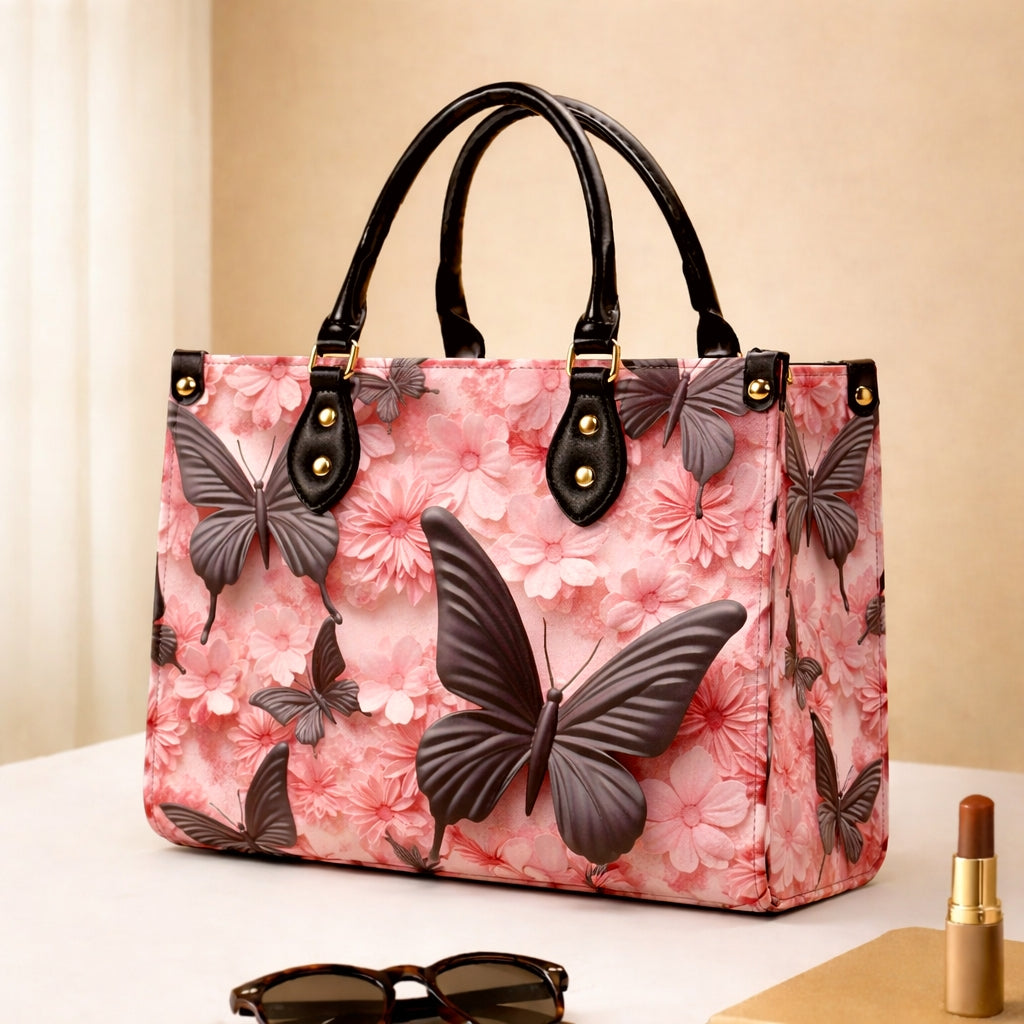 Premium Floral Print Tote Bag – Elegant Handcrafted Shoulder Bag with Top Handles - Black