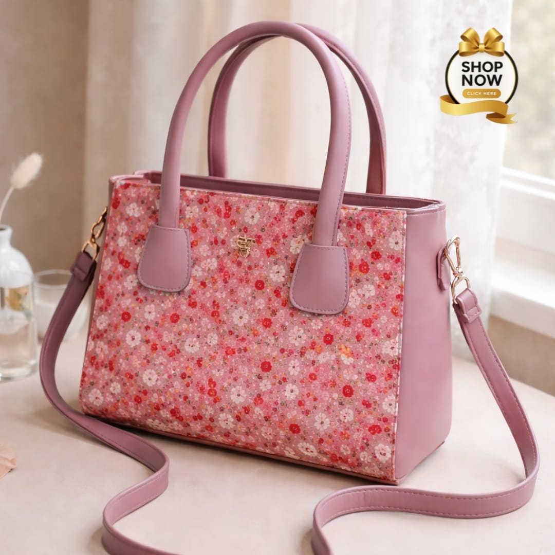 Premium Floral Print Tote Bag – Elegant Handcrafted Shoulder Bag with Top Handles - Black