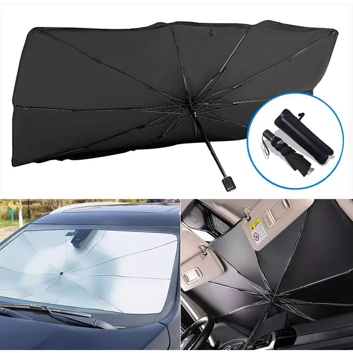 Premium Car Windshield Sun Shade Umbrella – Foldable Auto Front Window UV Reflector Blockout Shield
