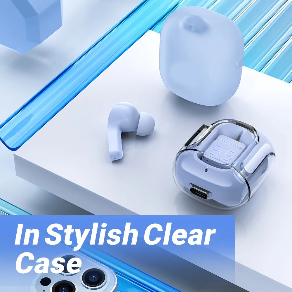 Air31 earbuds With SILICON POUCH wireless crystal Transparent and Bluetooth Air 31Type C