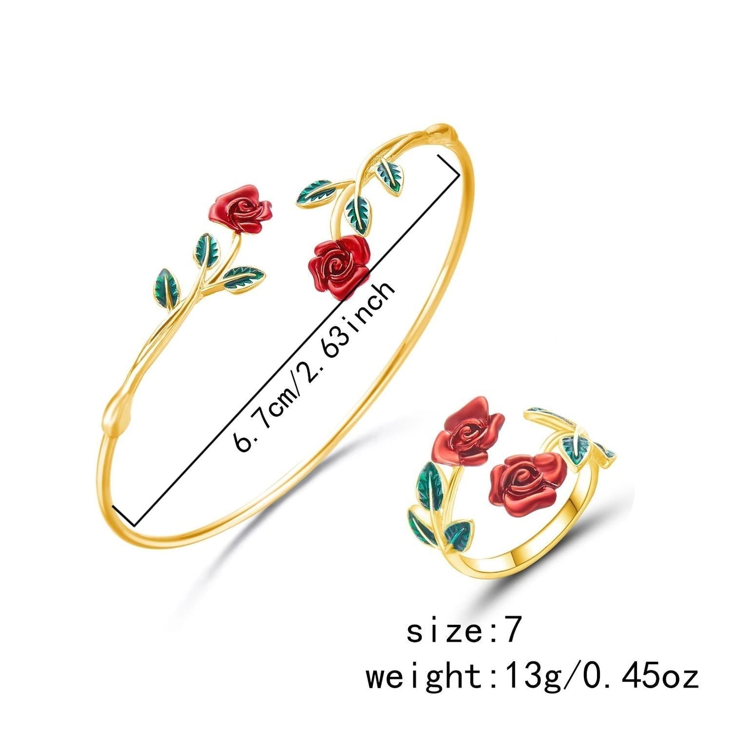Golden Rose Bloom Bracelet & Ring Set