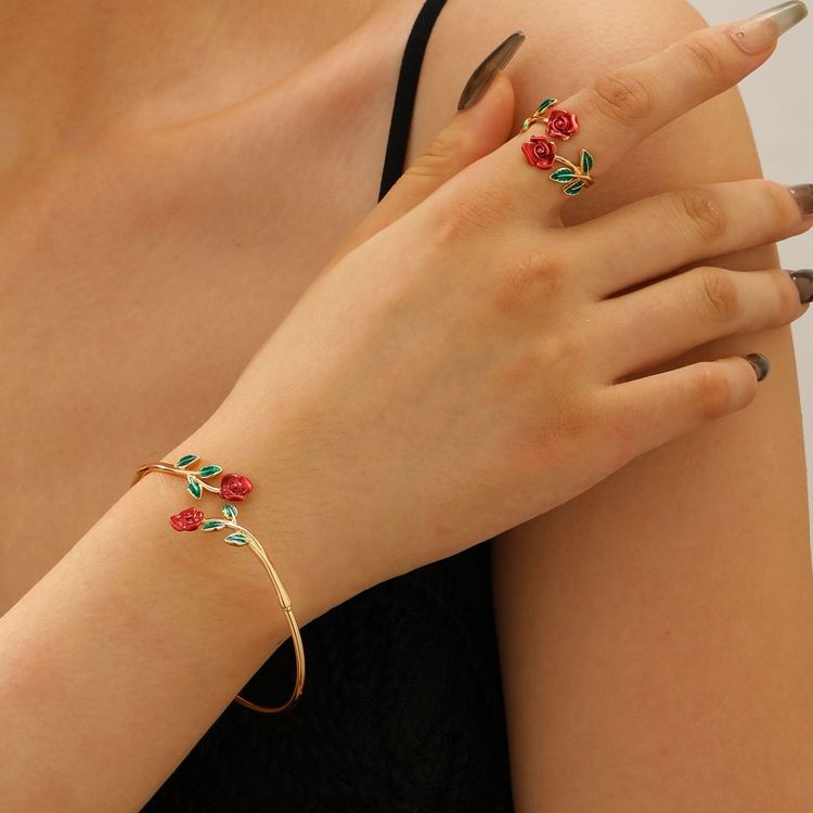Golden Rose Bloom Bracelet & Ring Set