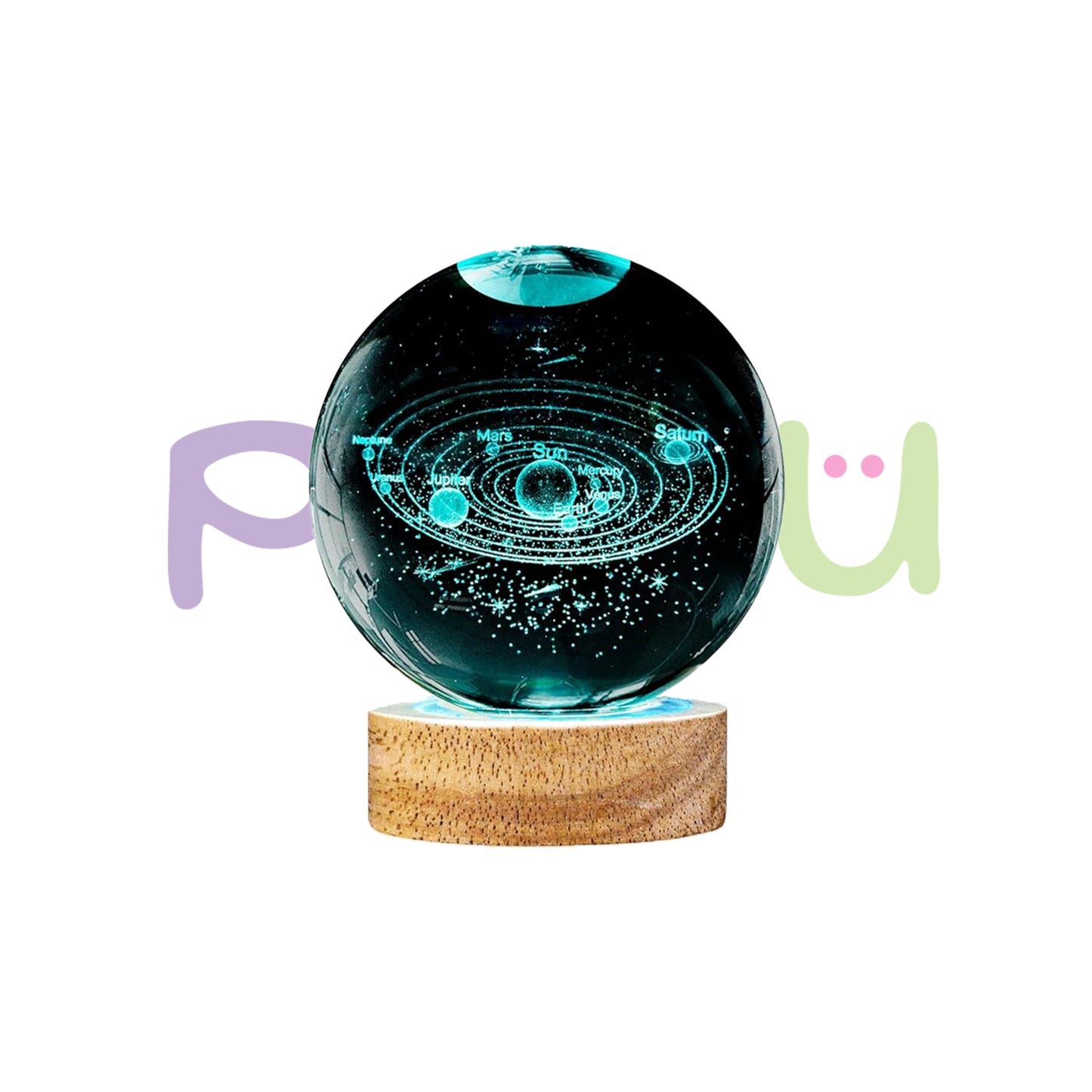 3D Galaxy Space Crystal Ball Night Light with Wooden LED Stand | USB Decorative Table Lamp | Random Designs