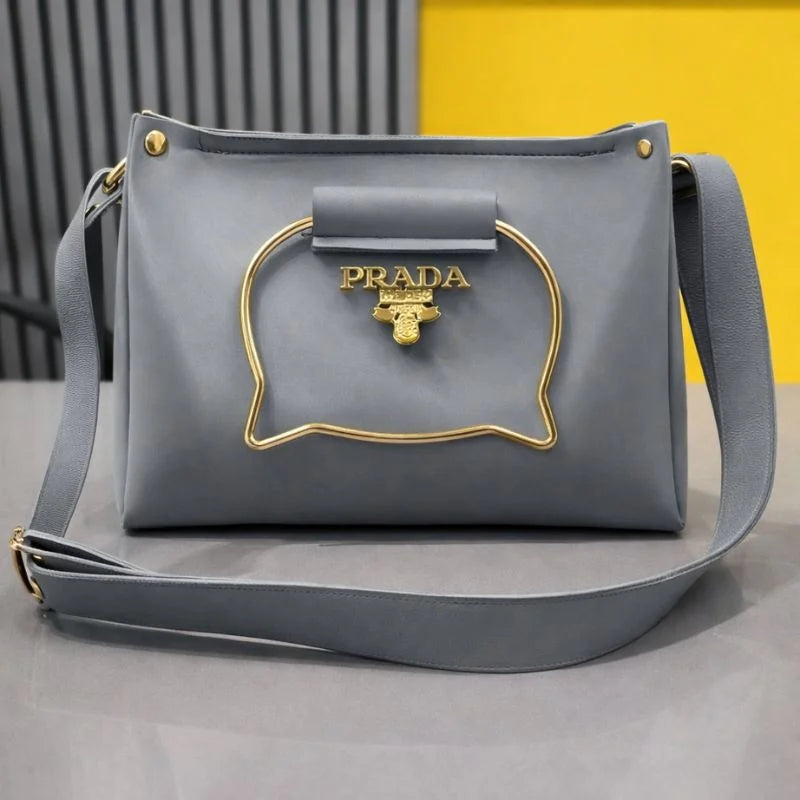 Prada Elegant Cat Handle Handbag for Girls & Ladies | Stylish Shoulder & Crossbody Bag with Gold Accents | Adjustable Strap