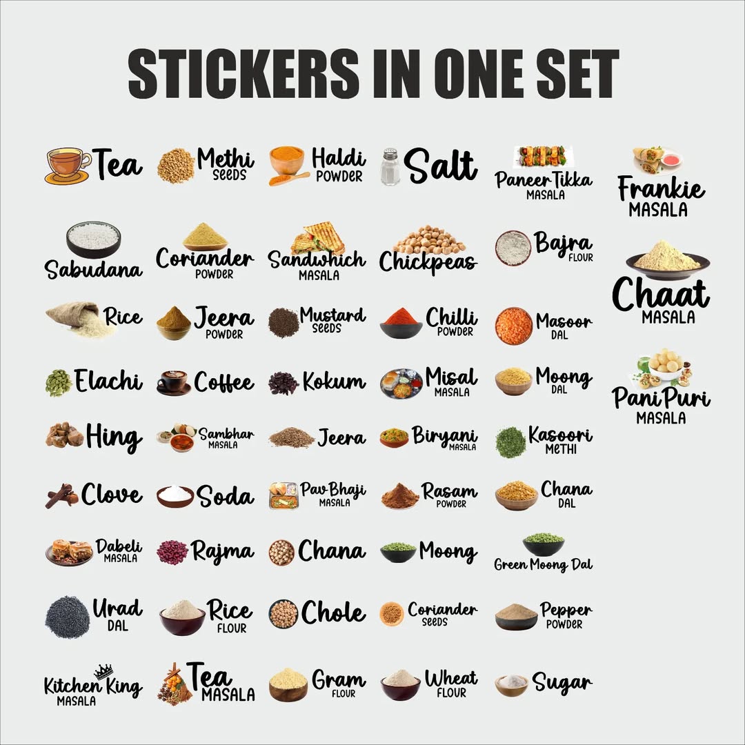 Waterproof Peppy Kitchen Identifiers Stickers ( Pack of 5 sheets )