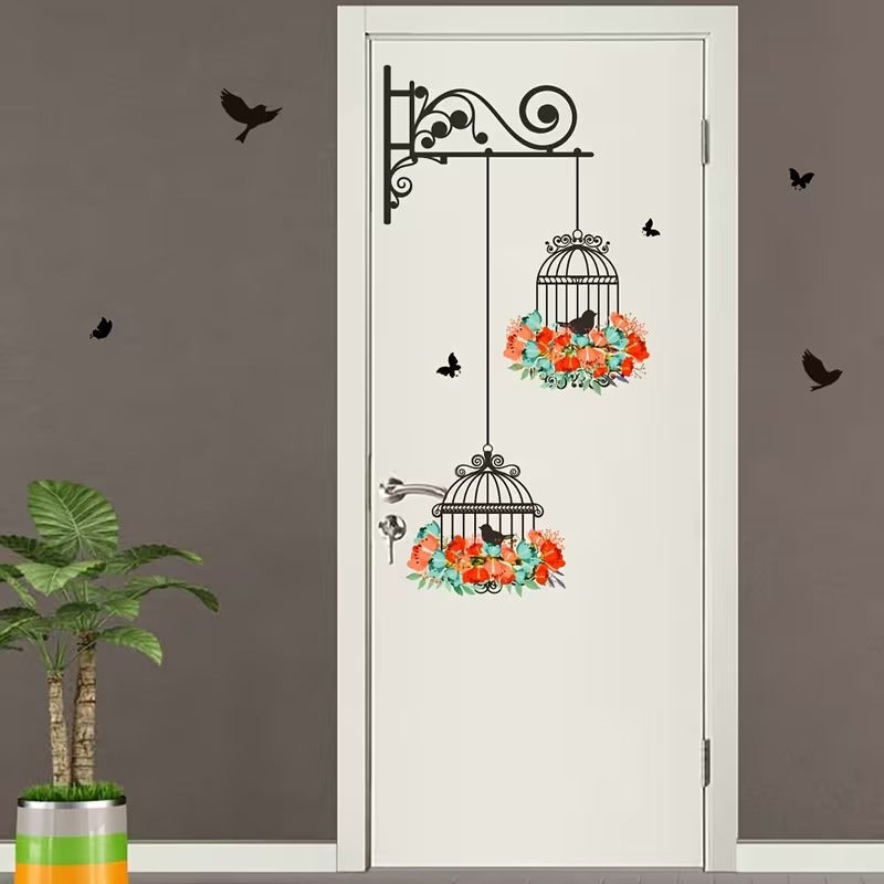 Bird Floral Cage Wall Sticker