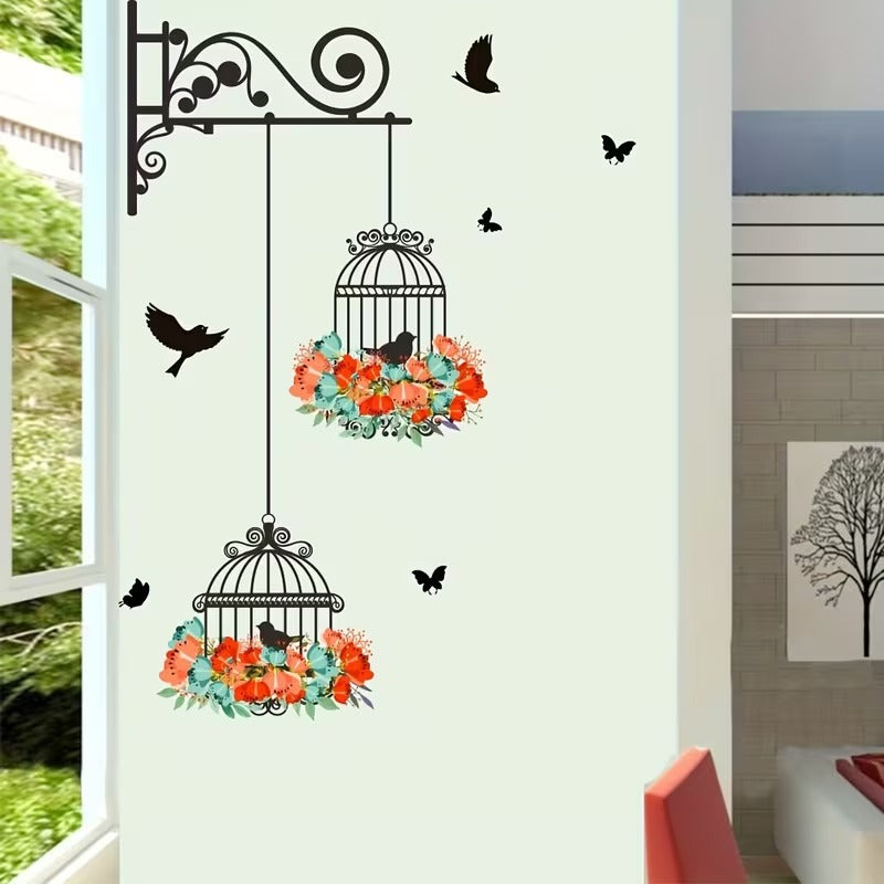 Bird Floral Cage Wall Sticker
