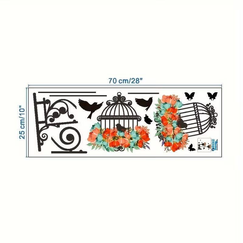 Bird Floral Cage Wall Sticker