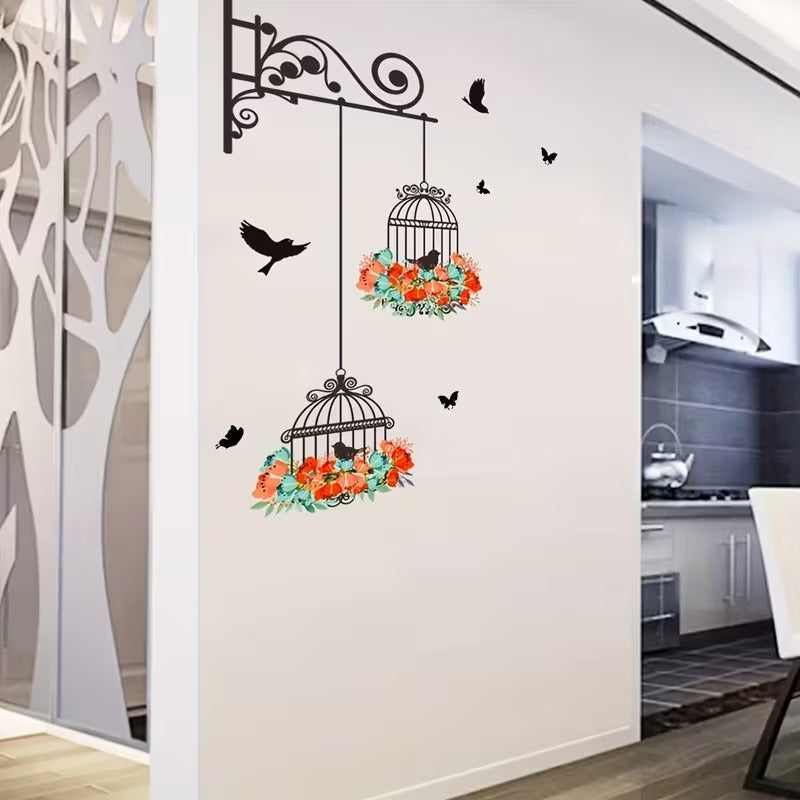Bird Floral Cage Wall Sticker