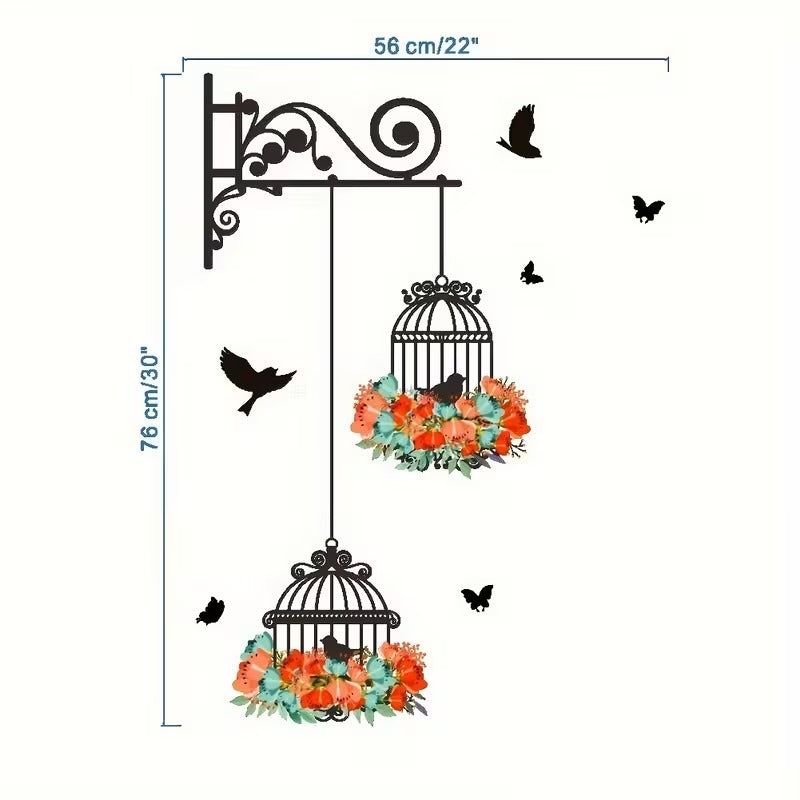 Bird Floral Cage Wall Sticker