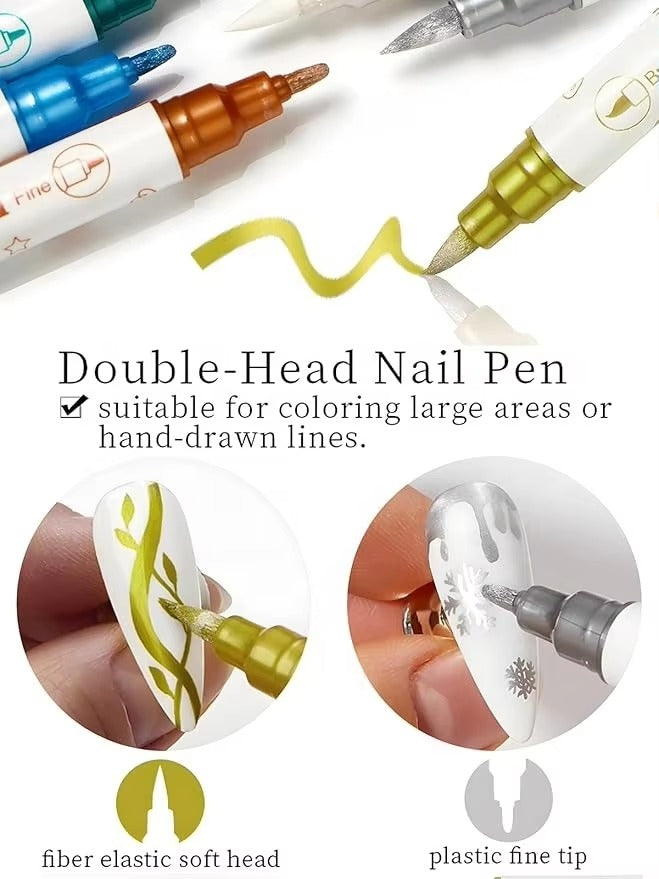 GlamGlitz Dual-Tip Nail Art Glitter Pen Set