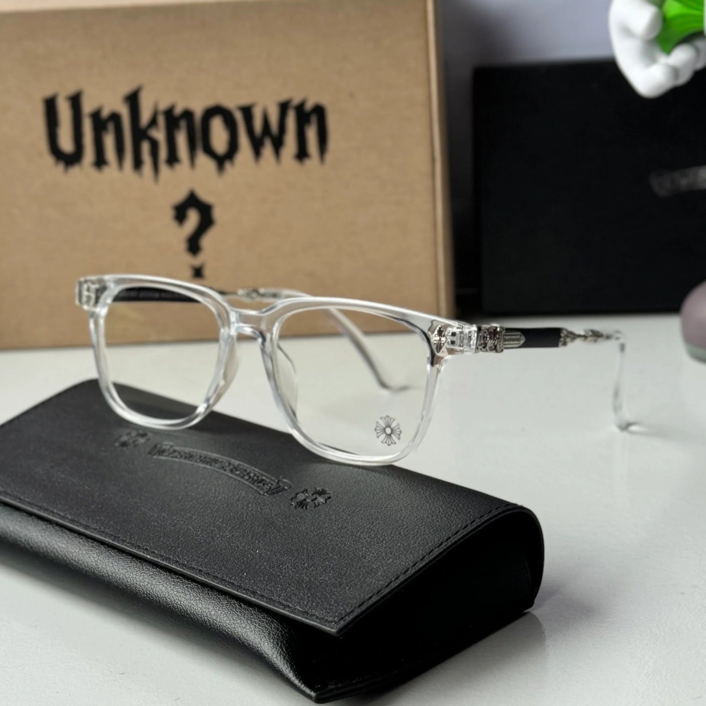 Unisex Rimless UV Crystal Chrome Glasses