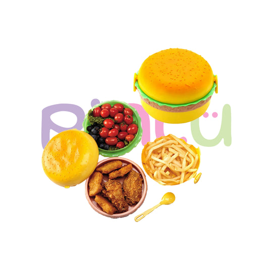 Hamburger Shaped Kids Lunch Box  | Portable Multi-Layer Food Container for School & Travel