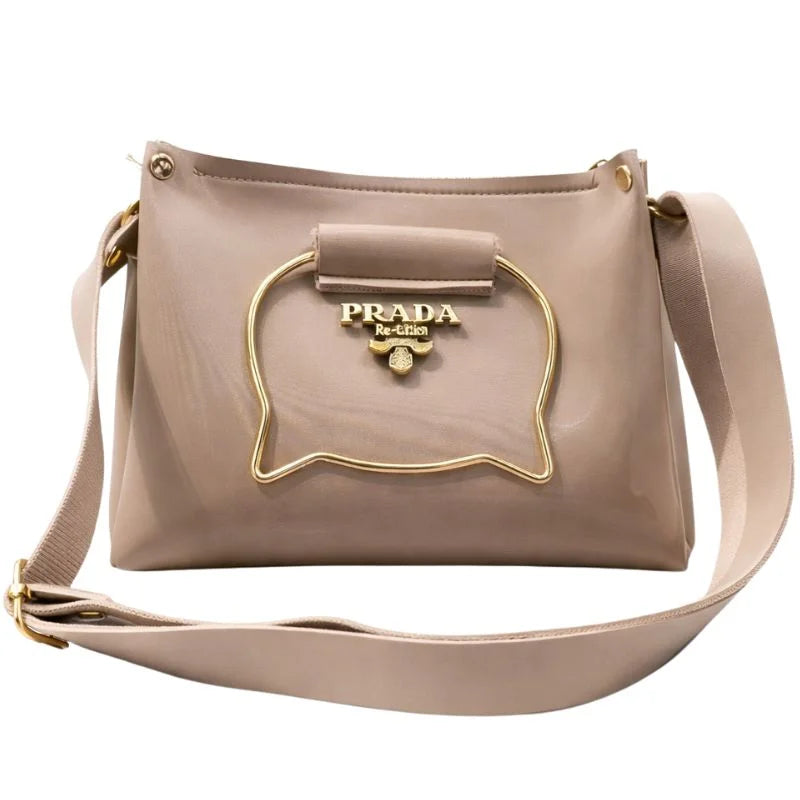 Prada Elegant Cat Handle Handbag for Girls & Ladies | Stylish Shoulder & Crossbody Bag with Gold Accents | Adjustable Strap