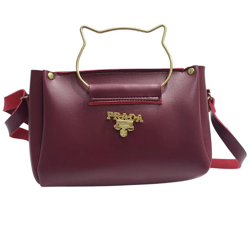 Prada Elegant Cat Handle Handbag for Girls & Ladies | Stylish Shoulder & Crossbody Bag with Gold Accents | Adjustable Strap